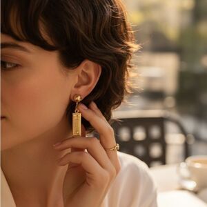 Anson Vintage Gold Tone Harmonica Screw-Back Earrings Moon-Star Mark